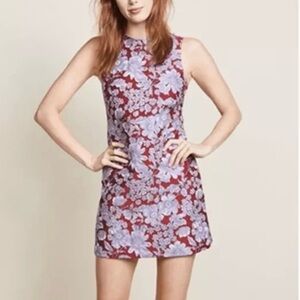 Alice + Olivia Burgundy Mini Dress with Lavender Floral Jacquard